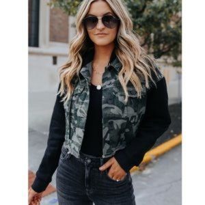 NWT! KanCan Camo Denim & Sweatshirt Jacket Size M